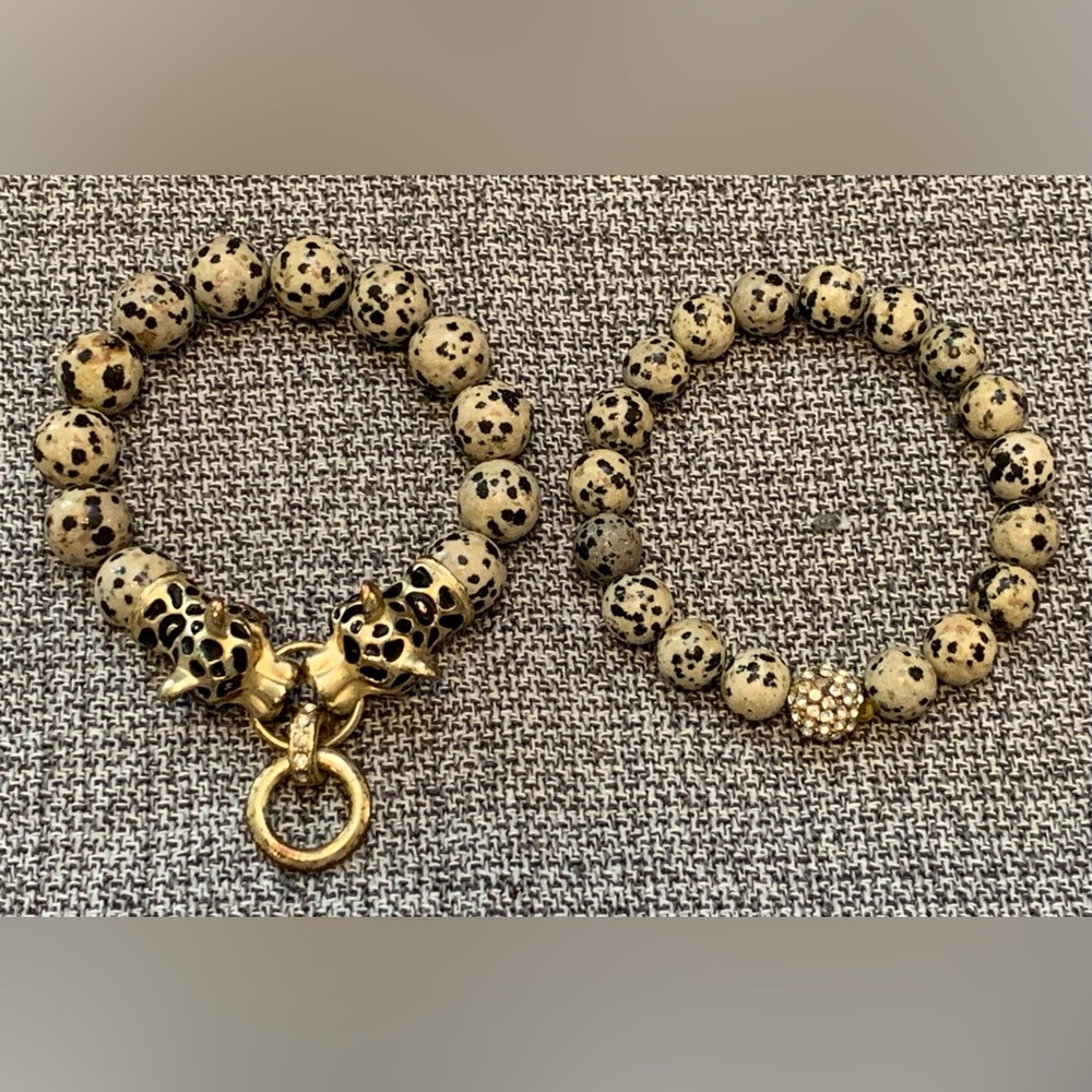 Dalmatian Jasper Beaded Bracelet Set with Gold Accents